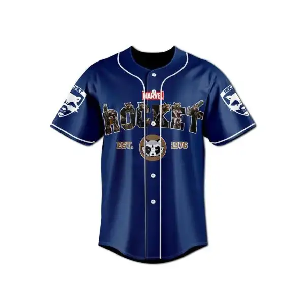 Marvel Rocket Raccoon Baseball Jersey - Limited Edition Navy Blue Sportswear Image