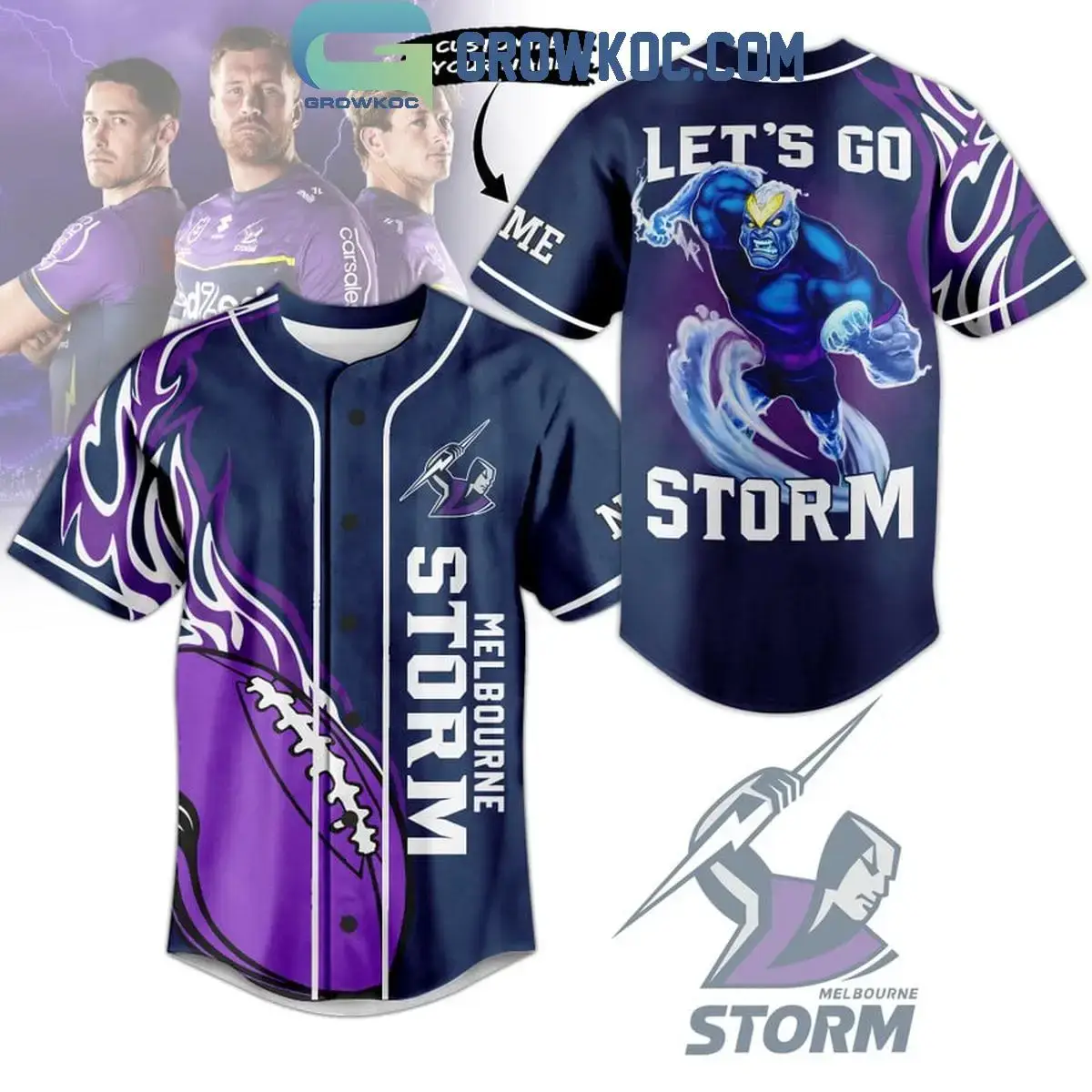 Melbourne Storm Let's Go Storm Flames Personalized Baseball Jersey Image