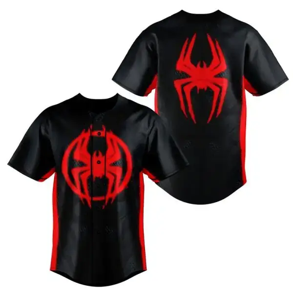 Men'S Black & Red Spider Graphic Baseball Jersey – Bold Athletic Style For Fans Image