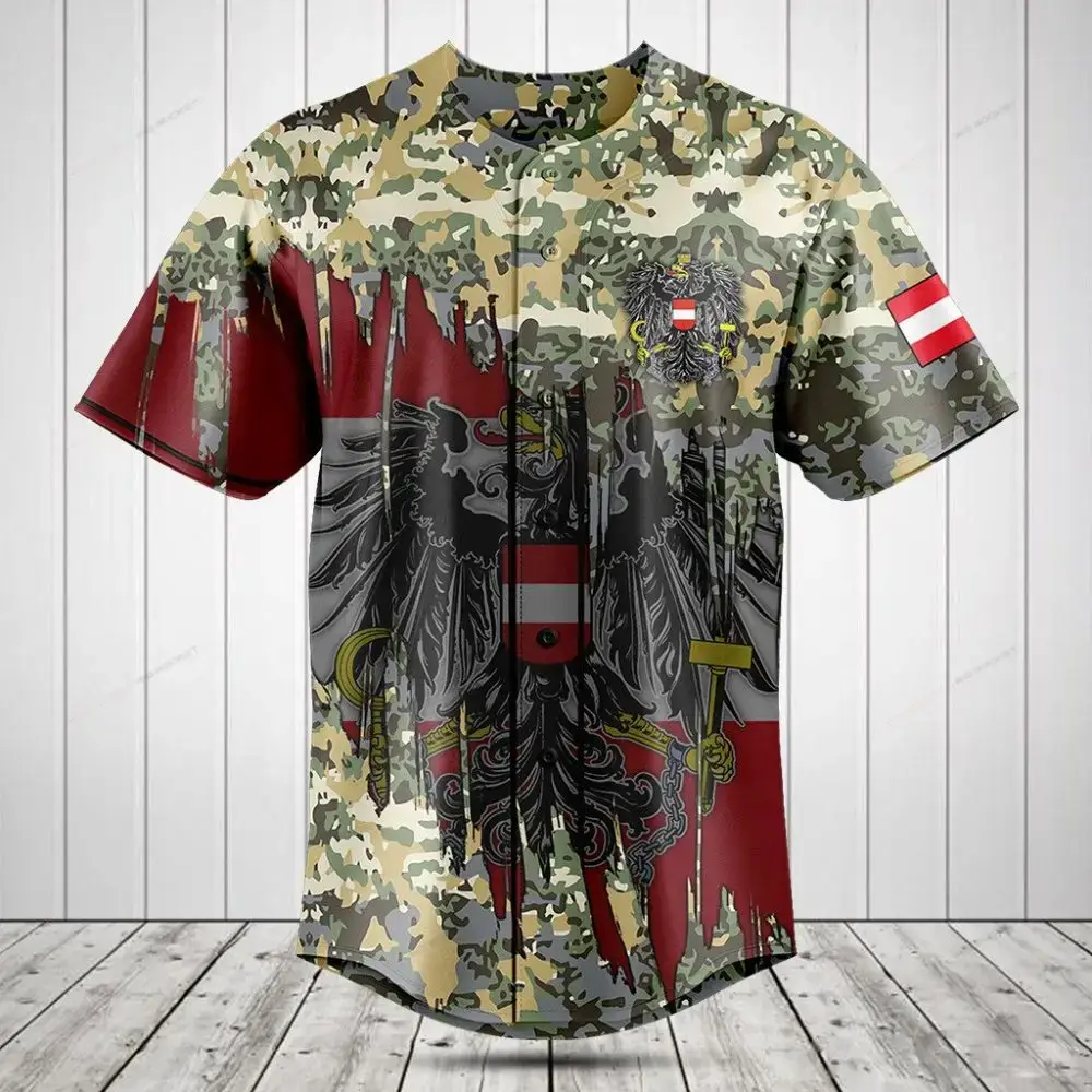 Men'S Camo Eagle Baseball Jersey - Bold Graphic Design, Comfortable Fit, Fashionable Sportswear Image