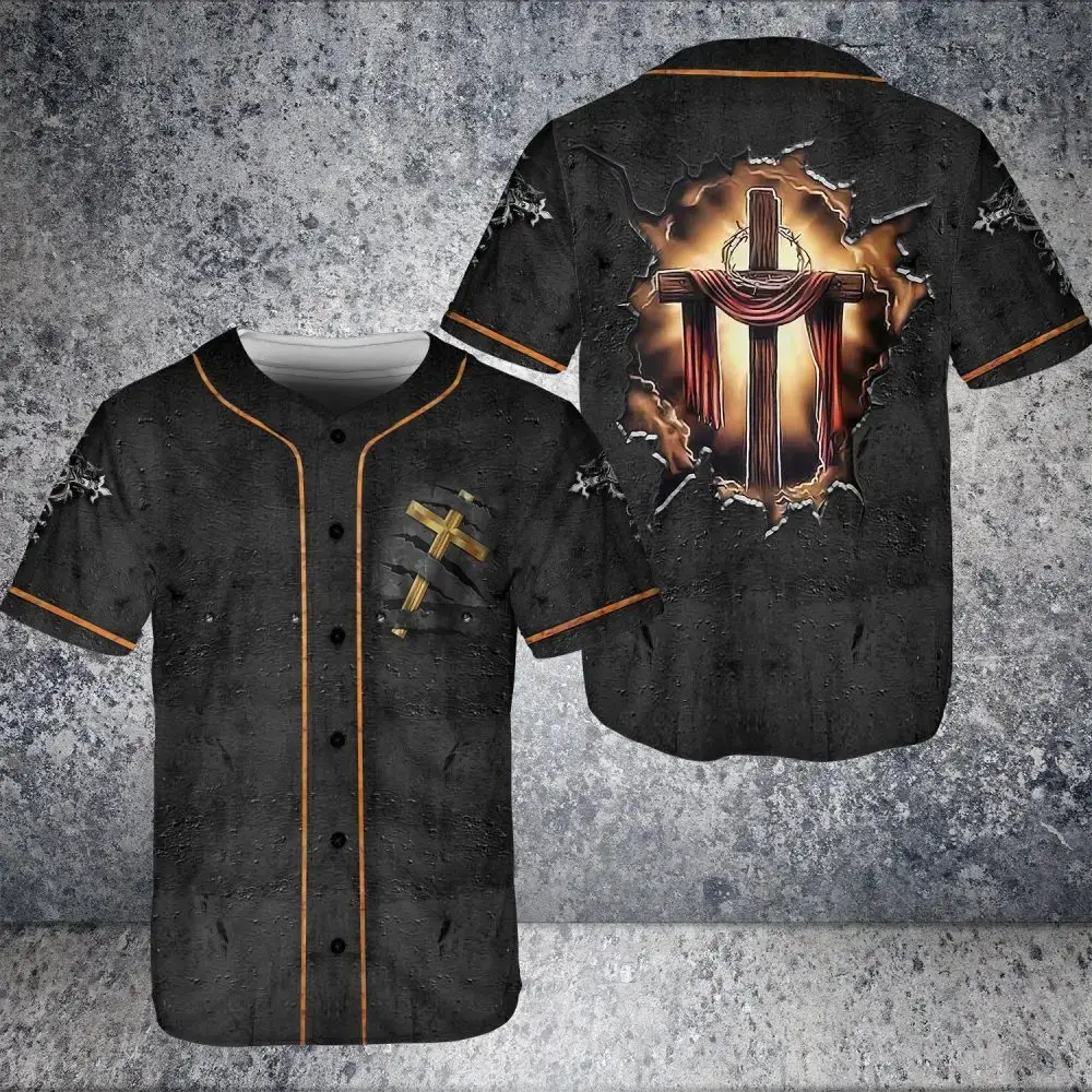 Men'S Christian Cross Baseball Jersey - Stylish Religious Graphic Shirt For Faithful Fans Image