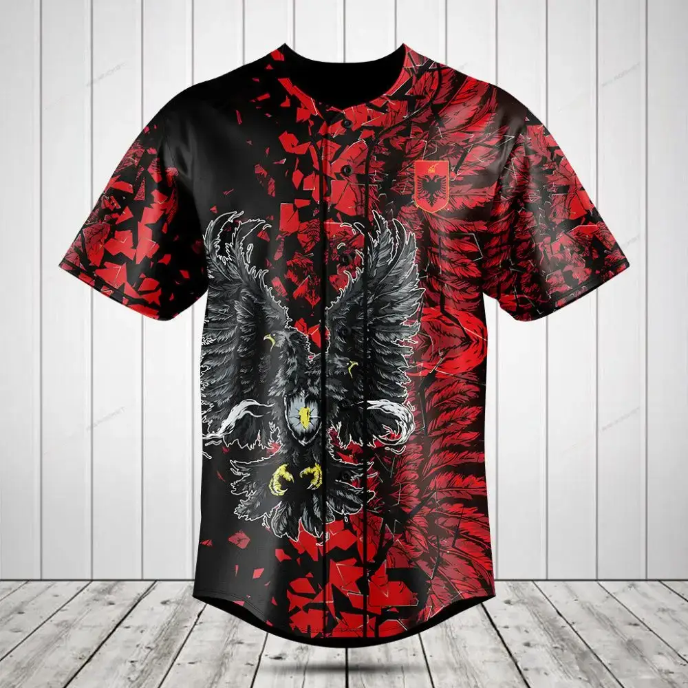 Men'S Eagle Graphic Baseball Jersey - Bold Red & Black Design, Perfect For Sports & Streetwear Image