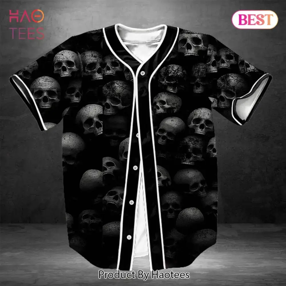 Men'S Gothic Skull Print Baseball Jersey - Edgy Streetwear Top By Haotees Image
