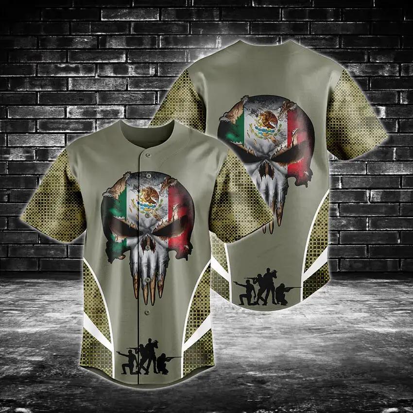Men'S Mexican Skull Baseball Jersey - Unique Graphic Design & Tactical Style Image