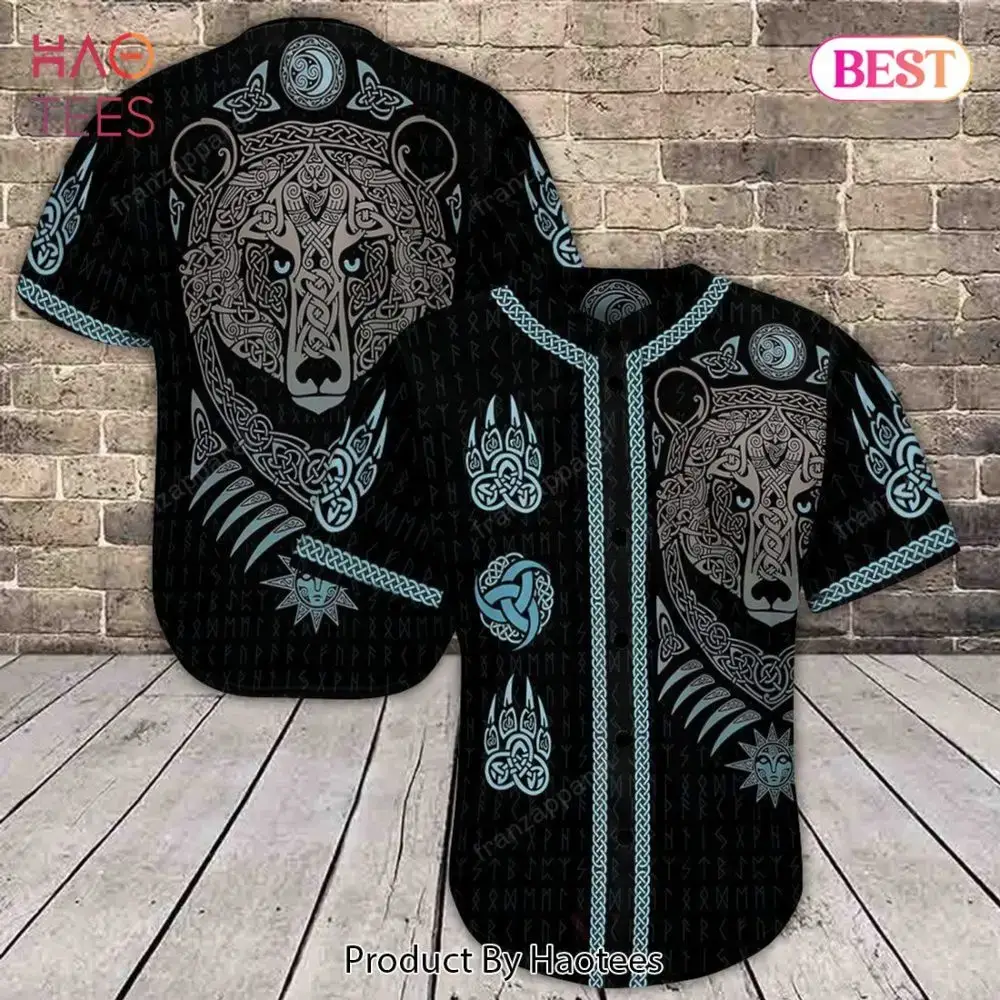 Men'S Tribal Bear Graphic Jersey Shirt - Bold Nordic Design Tee For Unique Style Image