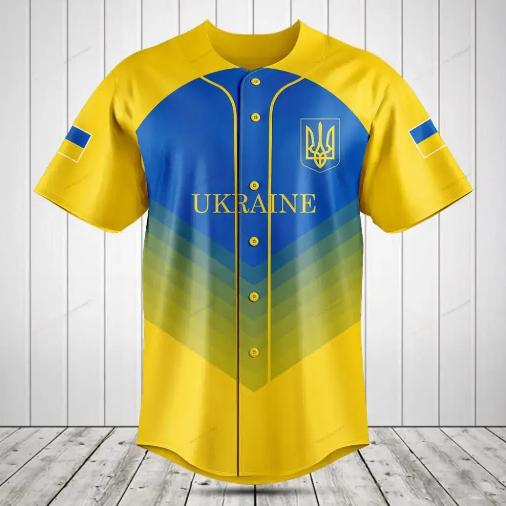 Men'S Ukraine Baseball Jersey - Blue & Yellow - National Pride Sportswear Top Image