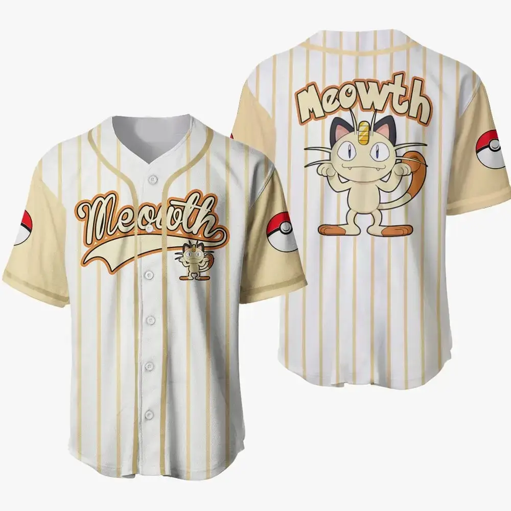 Meowth Baseball Jersey T-Shirt - Cute Anime Design For Fans & Collectors Image