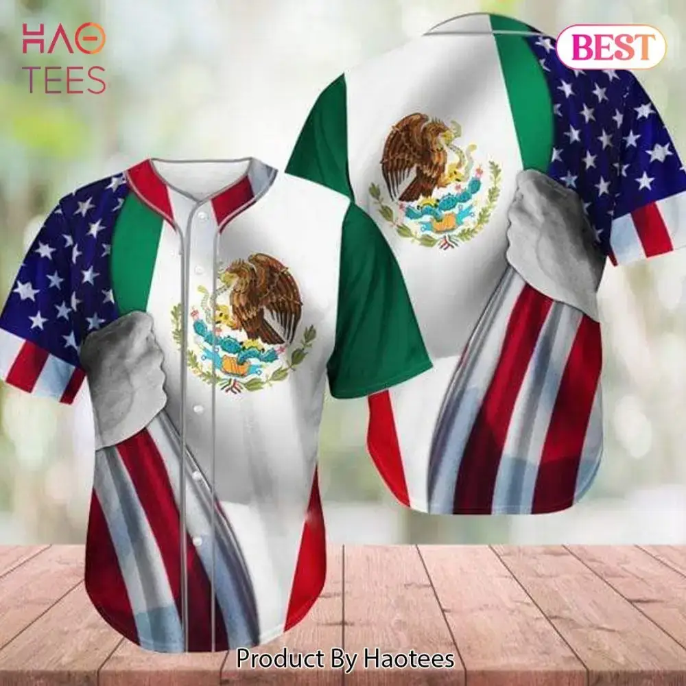 Mexican-American Flag Baseball Jersey - Patriotic Design By Haotees Image