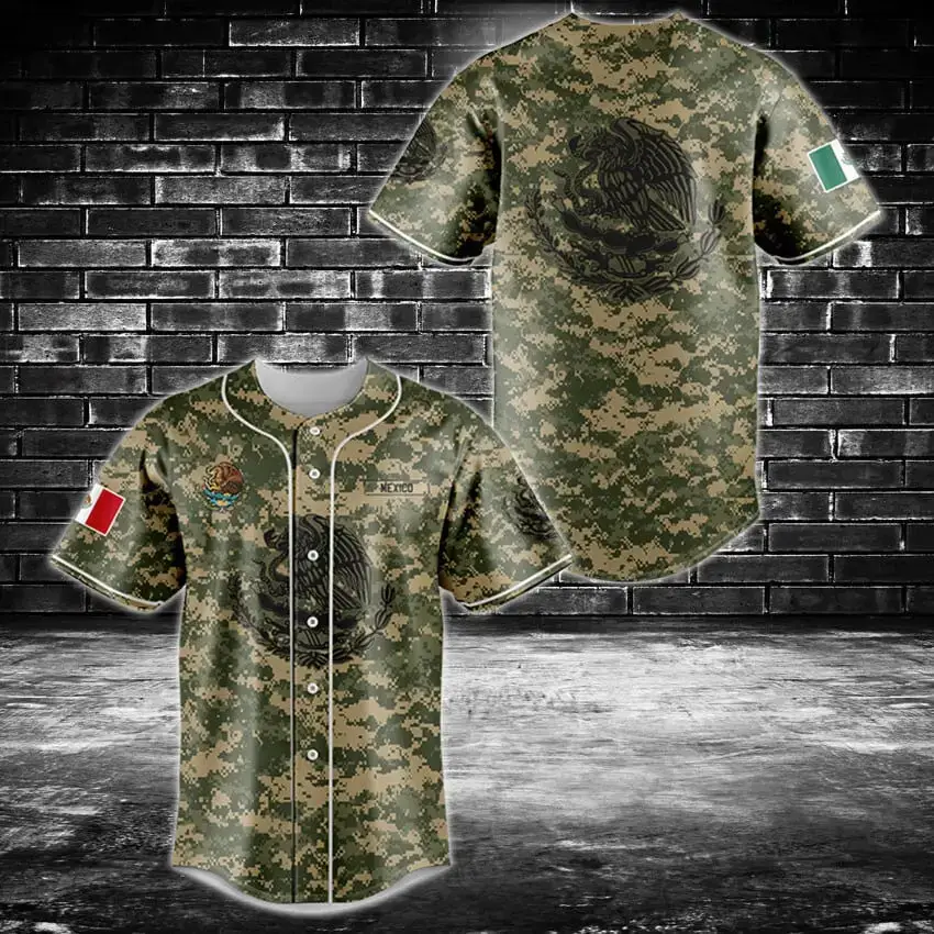Mexican Flag Camo Baseball Jersey - Stylish Patriotic Sportswear For Fans Image