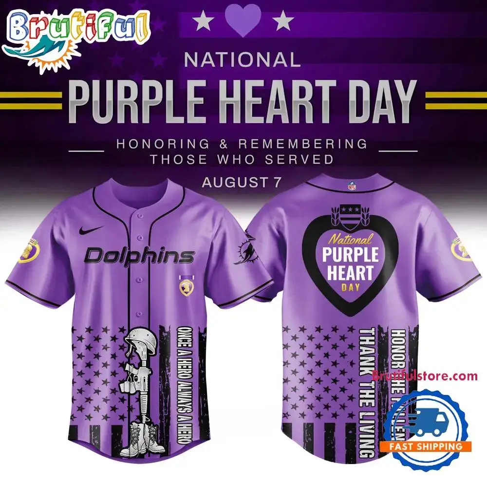 Miami Dolphins Purple Heart Day Limited Edition Baseball Jersey Image