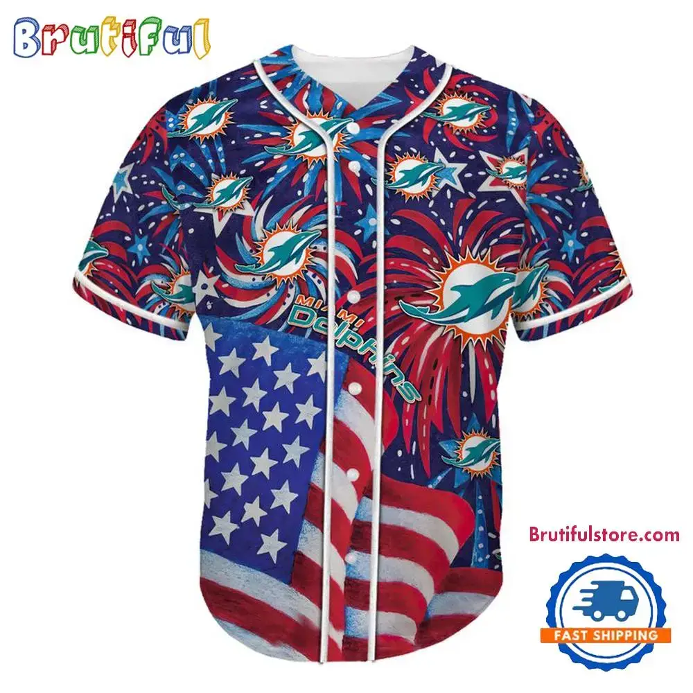 Miami Dolphins USA Flag Independence Day Baseball Jersey, Sport Team 4th of July Jersey Image