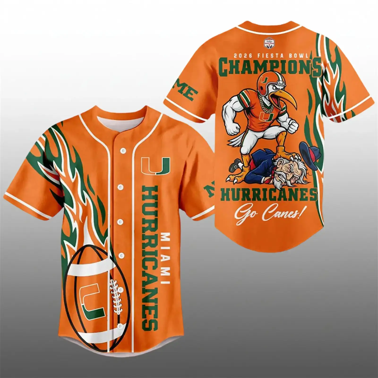 Miami Hurricanes 2026 Fiesta Bowl Champions Baseball Jersey Image