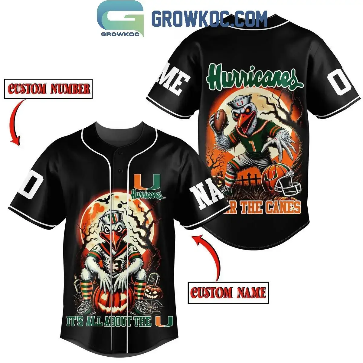 Miami Hurricanes Halloween Let's Go Canes With Fear Personalized Baseball Jersey Image