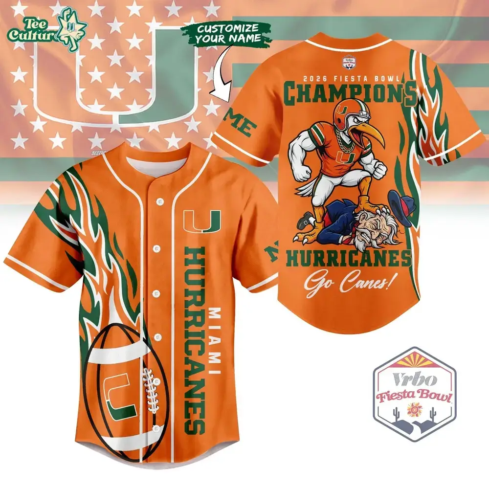 Miami Hurricanes | Premium NCAA 2026 Fiesta Bowl Champions Jersey Shirt NY - Orange Image