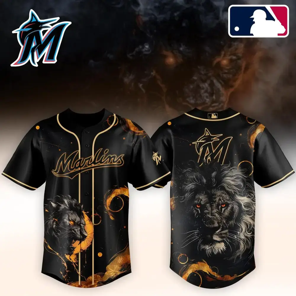 Miami Marlins Baseball Jersey - Fierce Lion Design, Premium Quality Sports Apparel Image