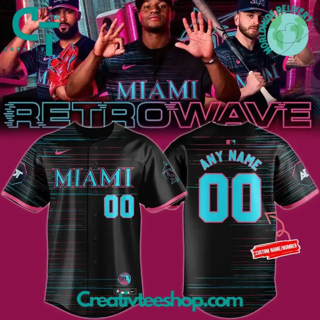 Miami Marlins City Connect 2025 Miami Retrowave Baseball Jersey Image