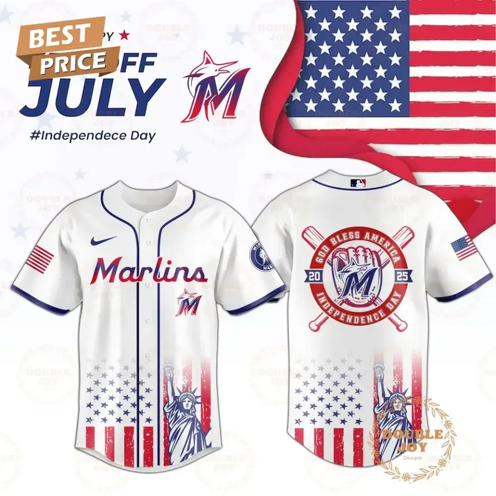Miami Marlins Happy 4Th Off July Day 2025 Limited Edition Baseball Jersey Image