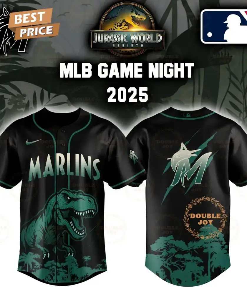 Miami Marlins Jurassic World Rebirth Game Night 2025 Special Edition Baseball Jersey Image