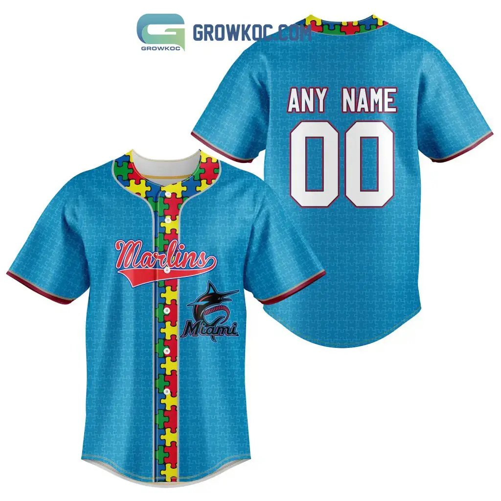 Miami Marlins MLB Fearless Against Autism Personalized Baseball Jersey Image