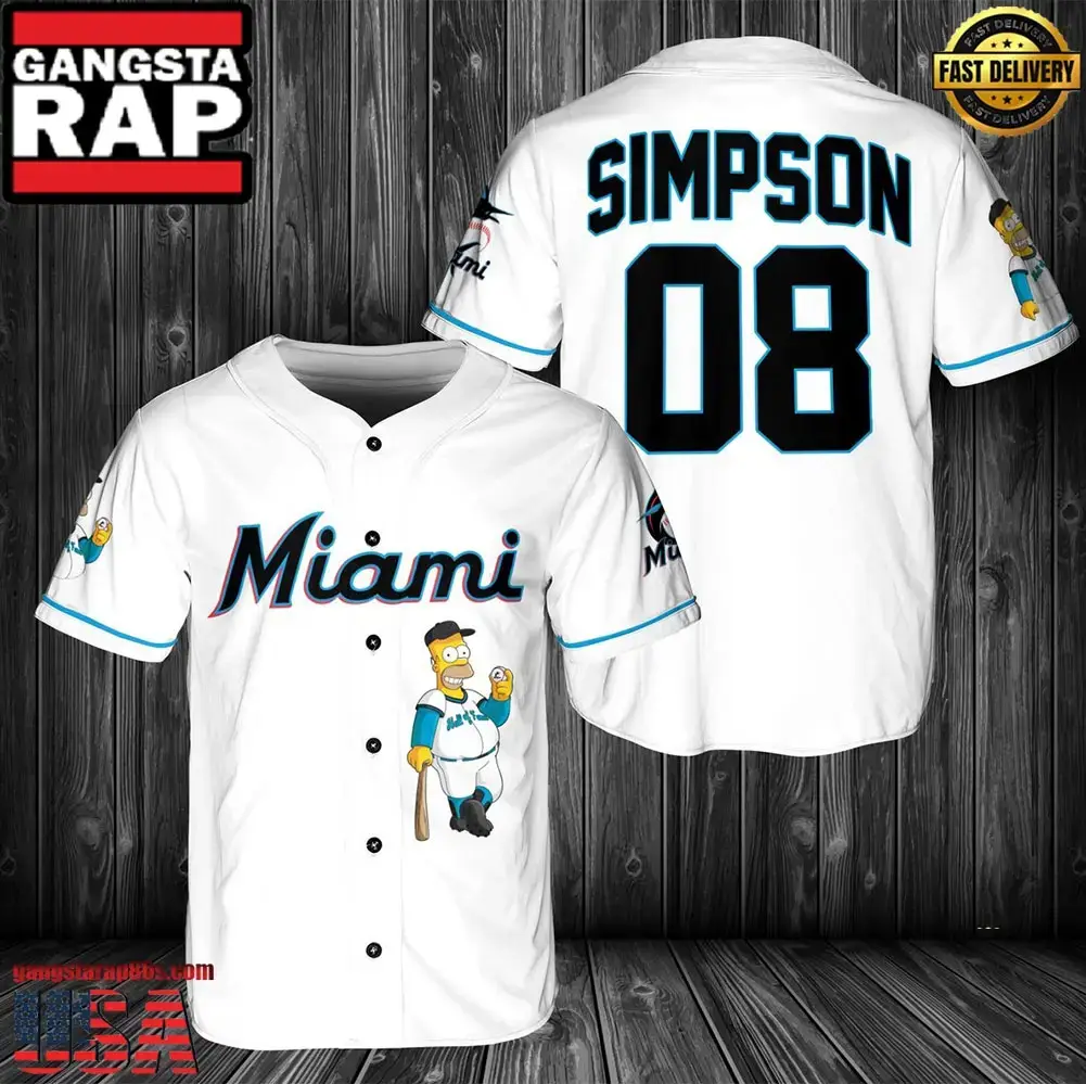 Miami Marlins MLB Simpson Baseball Jersey - MLB Fan Gifts Image