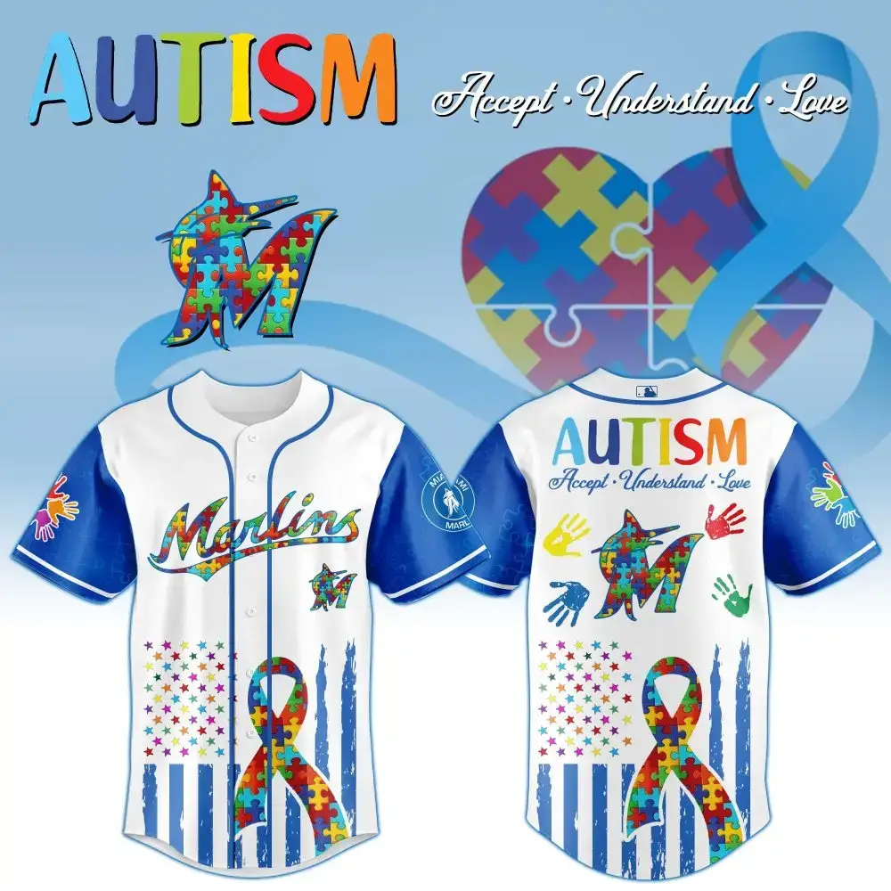 Miami Marlins Mlb X Autism Awareness Month Custom Baseball Jersey Image