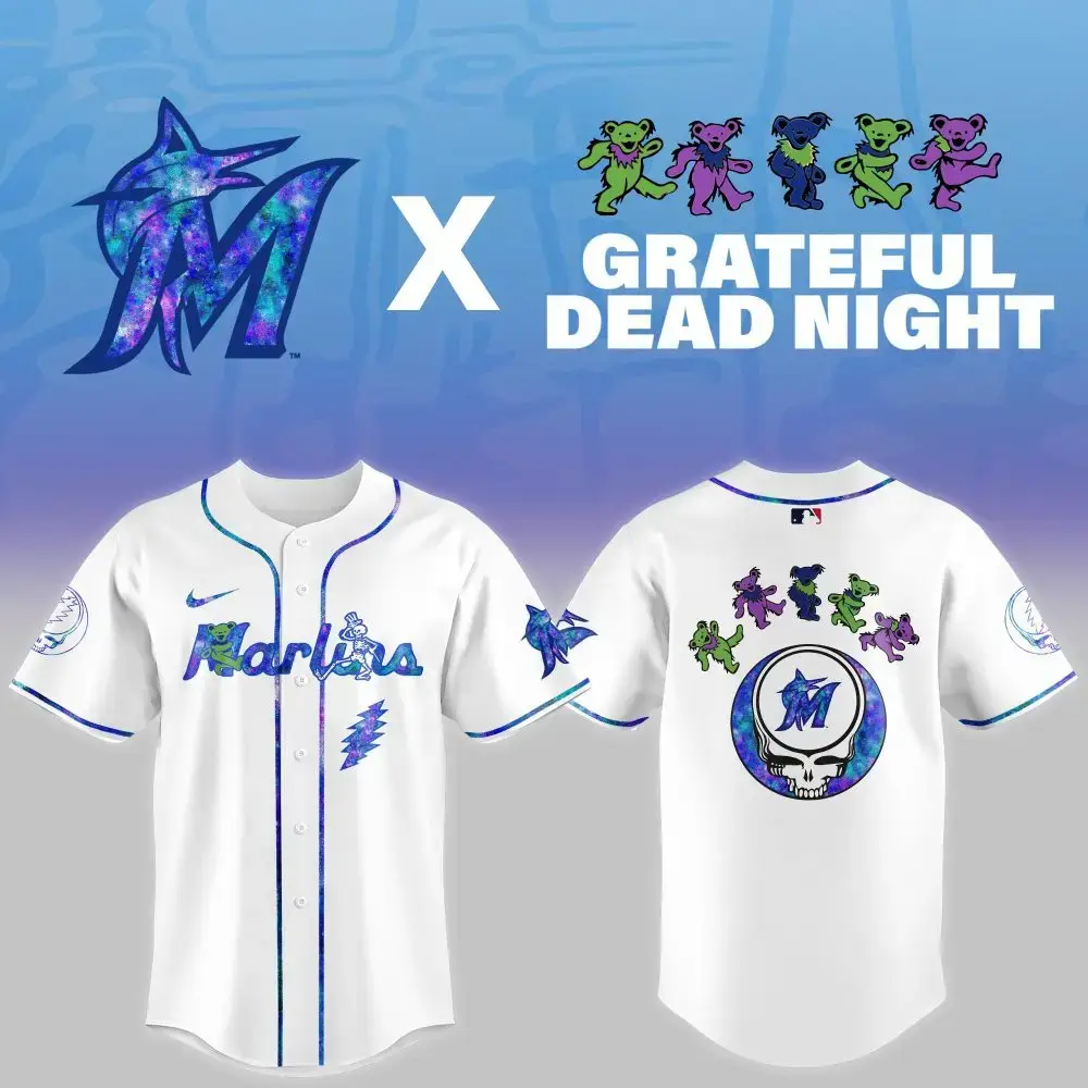 Miami Marlins Mlb X Grateful Dead Theme Night Game Custom Baseball Jersey Image