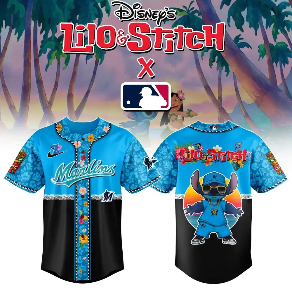 Miami Marlins Mlb X Lilo & Stitch Custom Baseball Jersey Image
