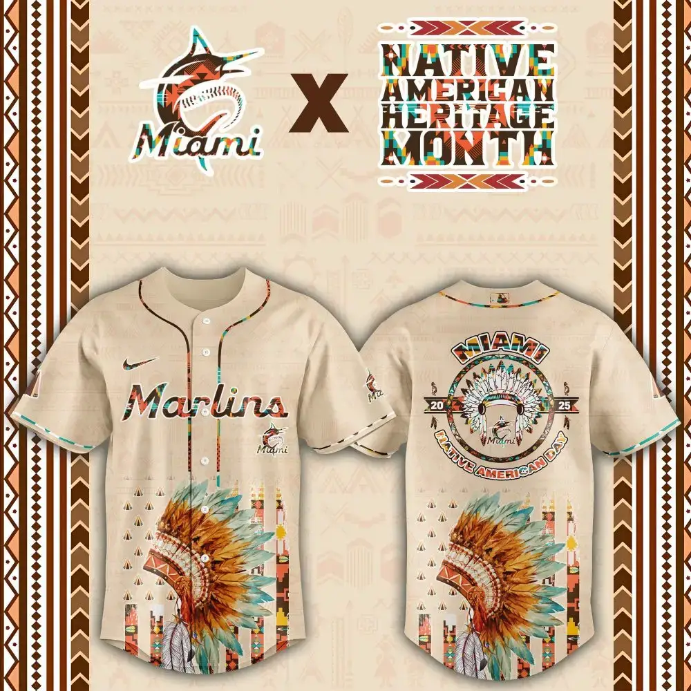Miami Marlins Native American Heritage Month Custom Baseball Jersey Image