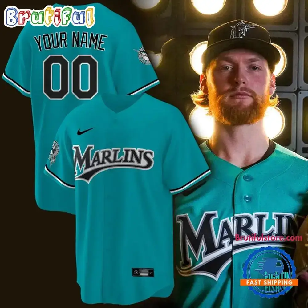 Miami Marlins Teal Alternate Stadium Custom Baseball Jersey Image