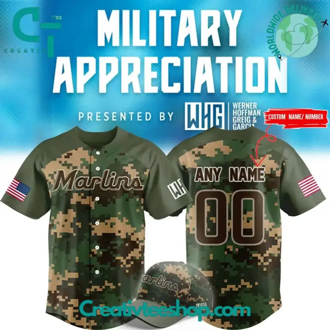 Miami Marlins X 2025 Military Appreciation Night Special Camo Baseball Jersey Image
