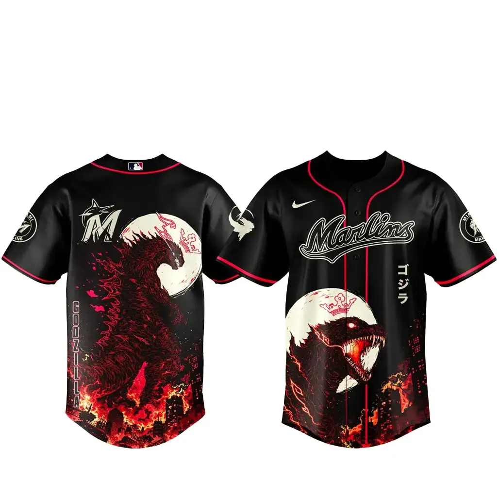 Miami Marlins x Godzilla Minus Zero Baseball Jersey Image