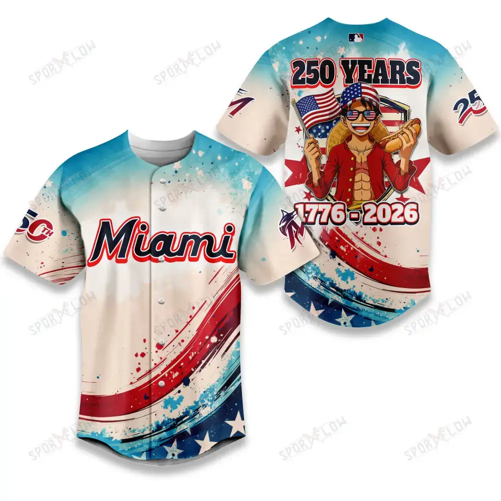 Miami Marlins X Luffy 250 Years Celebration Party Baseball Jersey Image