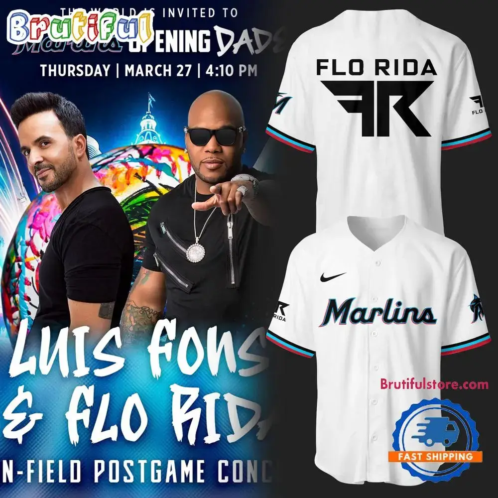 Miami Marlins X Luis Fonsi And Flo Rida 2025 New White Jersey Shirt Image