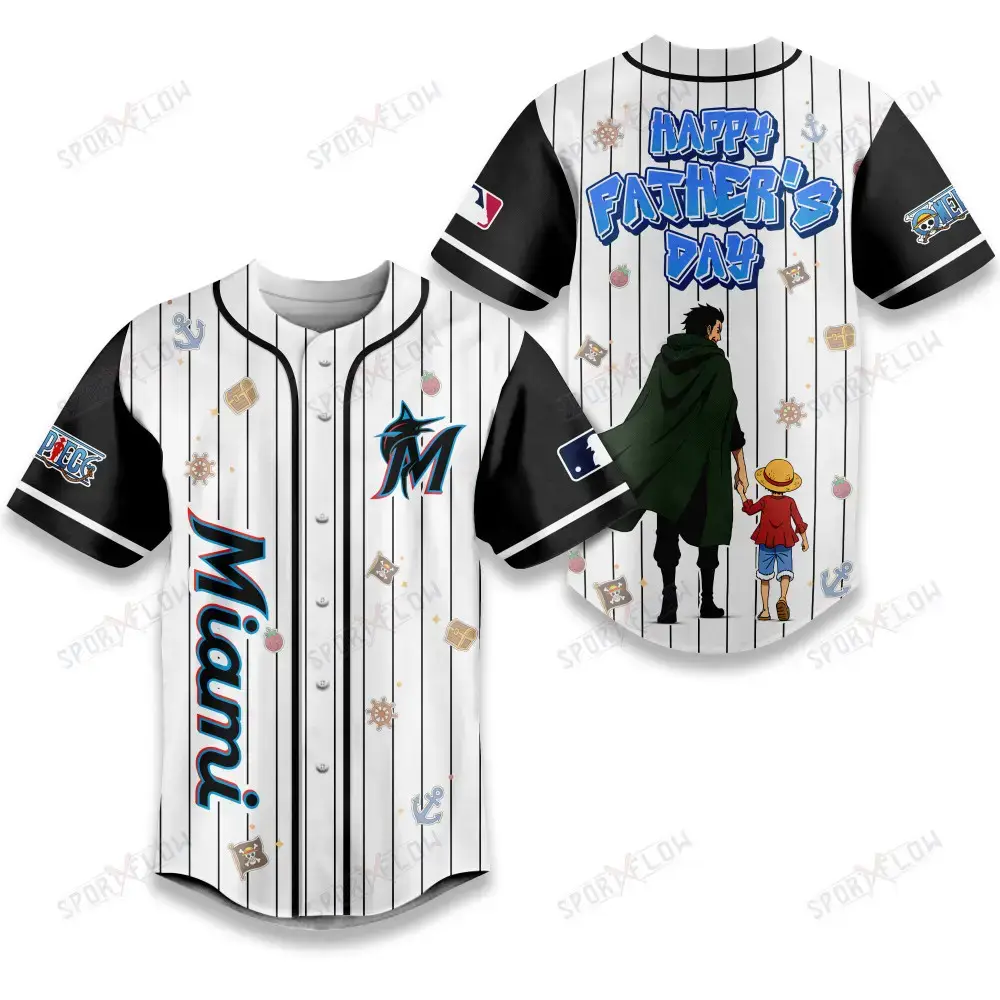 Miami Marlins X One Piece Dragon & Luffy Dad Baseball Jersey Image