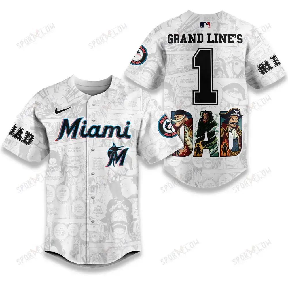 Miami Marlins X One Piece Grand Line'S #1 Dad Custom Baseball Jersey Image