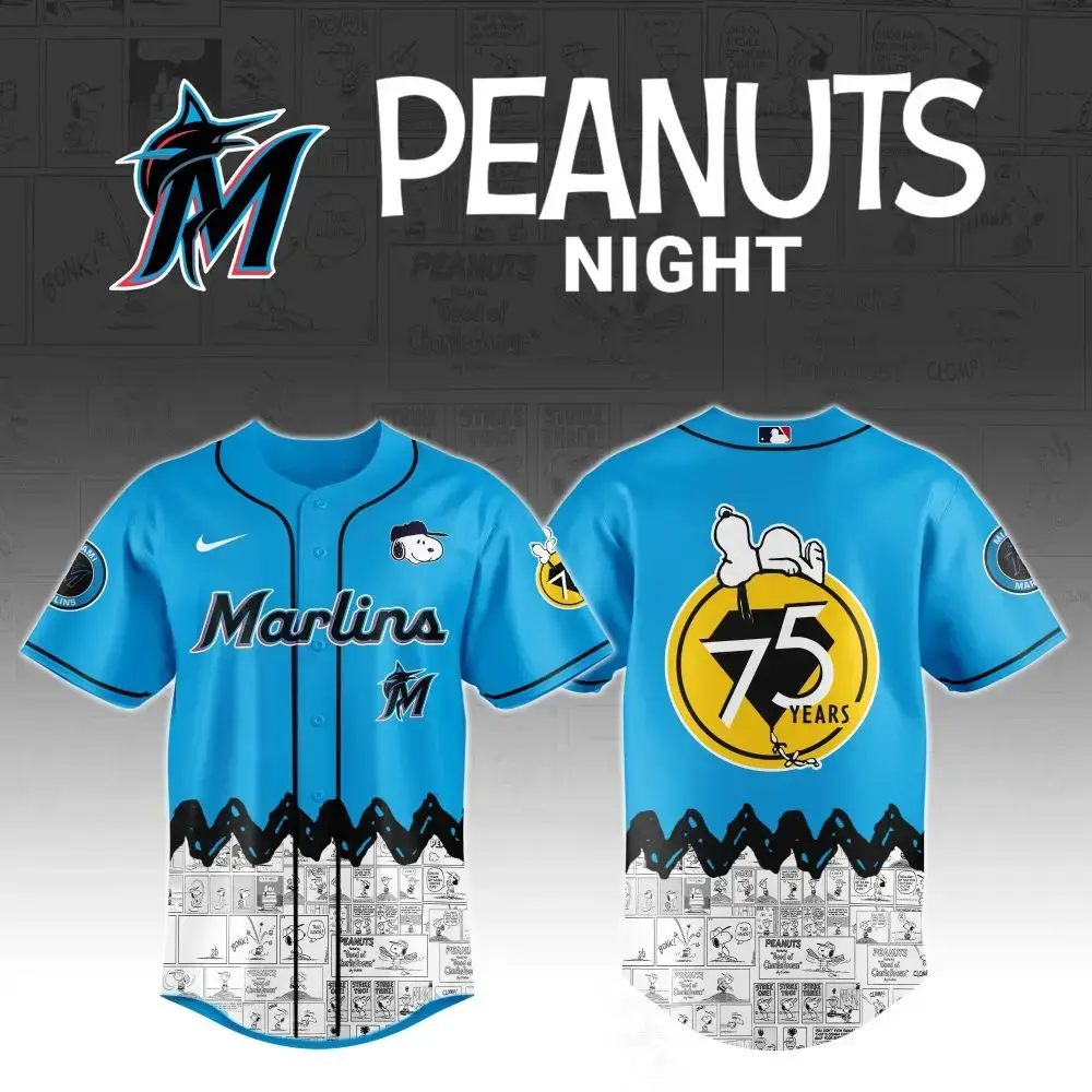 Miami Marlins X Peanuts Night Custom Baseball Jersey Image