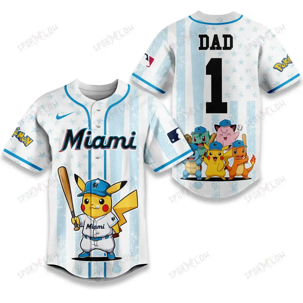 Miami Marlins X Pokemon Night Dad Edition Baseball Jersey Image