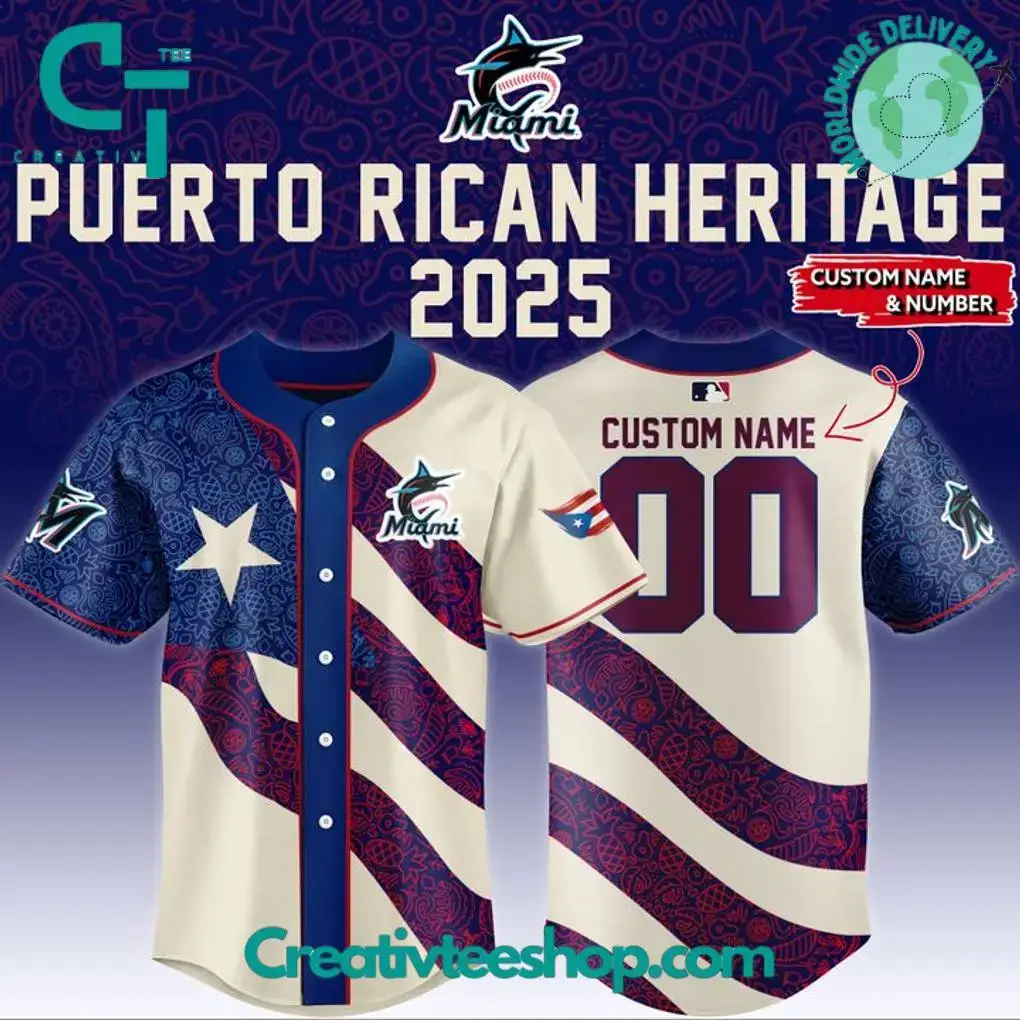 Miami Marlins X Puerto Rican Heritage 2025 Personalized Baseball Jersey Image