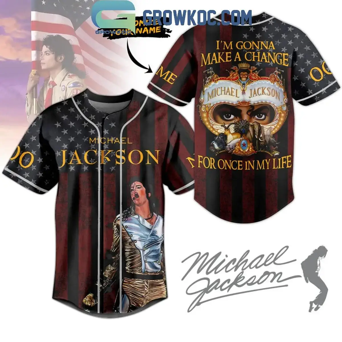 Michael Jackson I'm Gonna Make A Change For Once Personalized Baseball Jersey Image