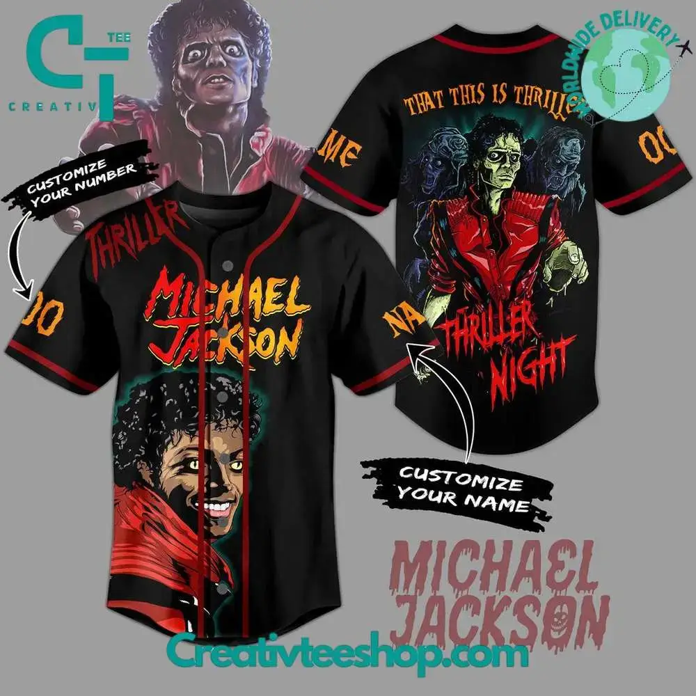 Michael Jackson Thriller Night Custom Name Baseball Jersey Image