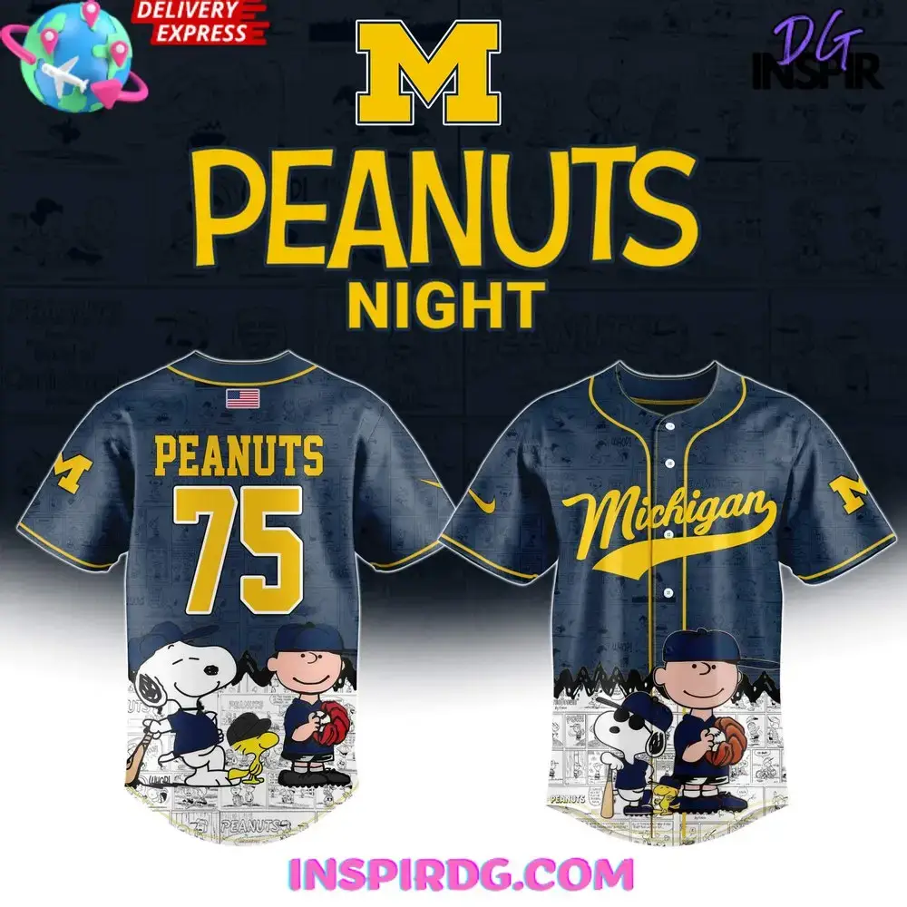 Michigan Wolverines Baseball X Peanuts Night Jersey Image