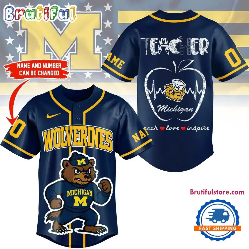 Michigan Wolverines Mascot Teacher Appreciation Month Baseball Jersey Image
