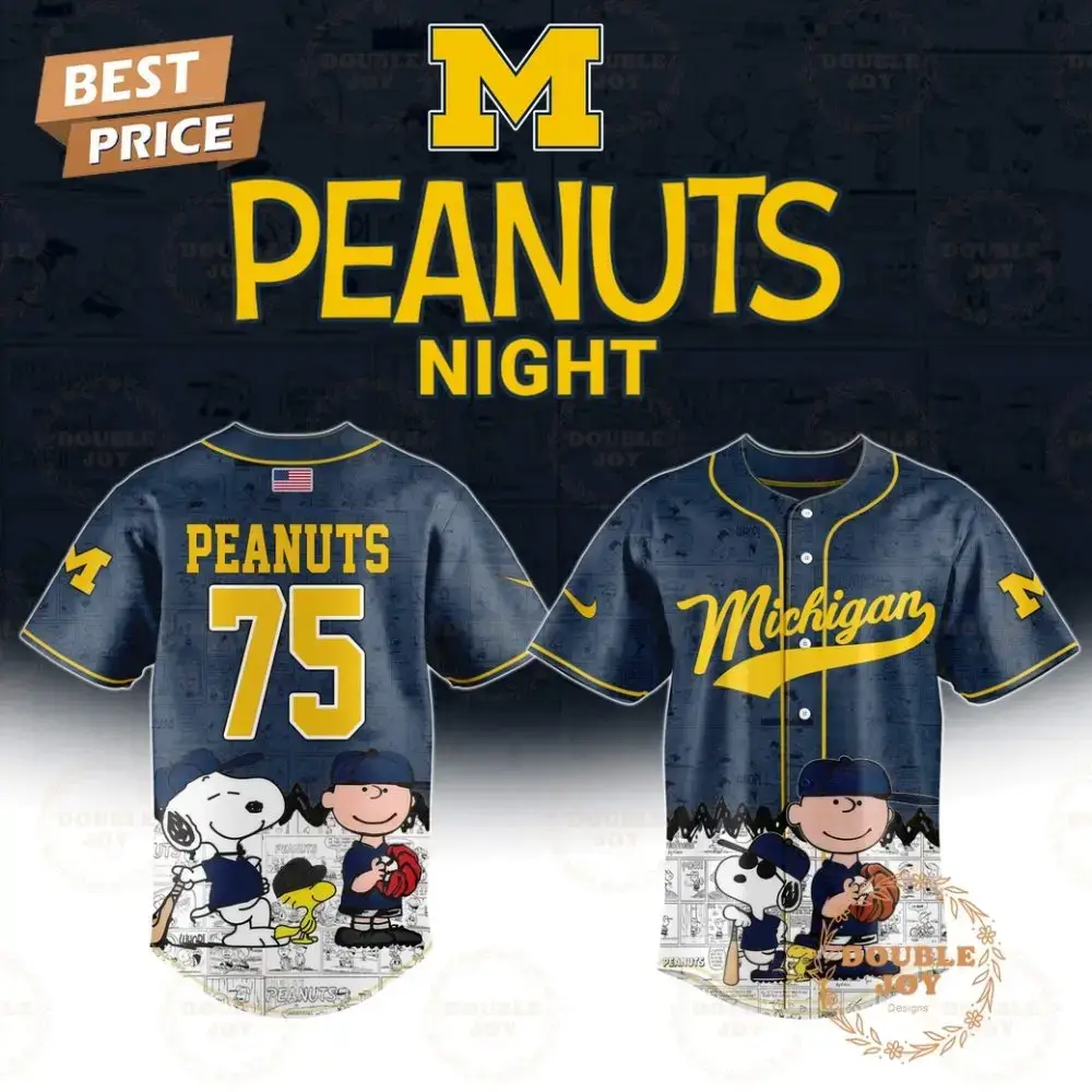 Michigan Wolverines Ncaa Peanuts Night 75Th Anniversary Baseball Jersey Image