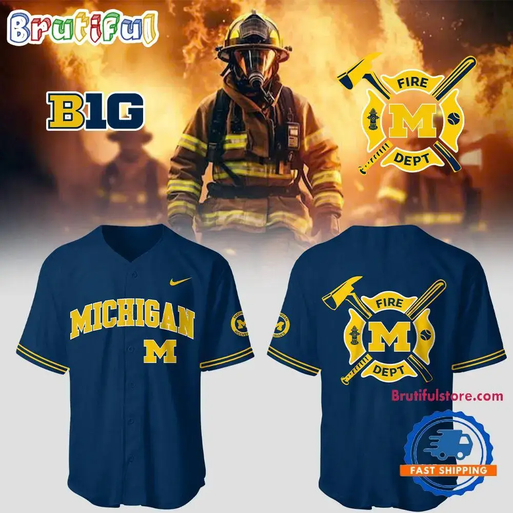 Michigan Wolverines X Firefighter Appreciation Night Baseball Jersey Image