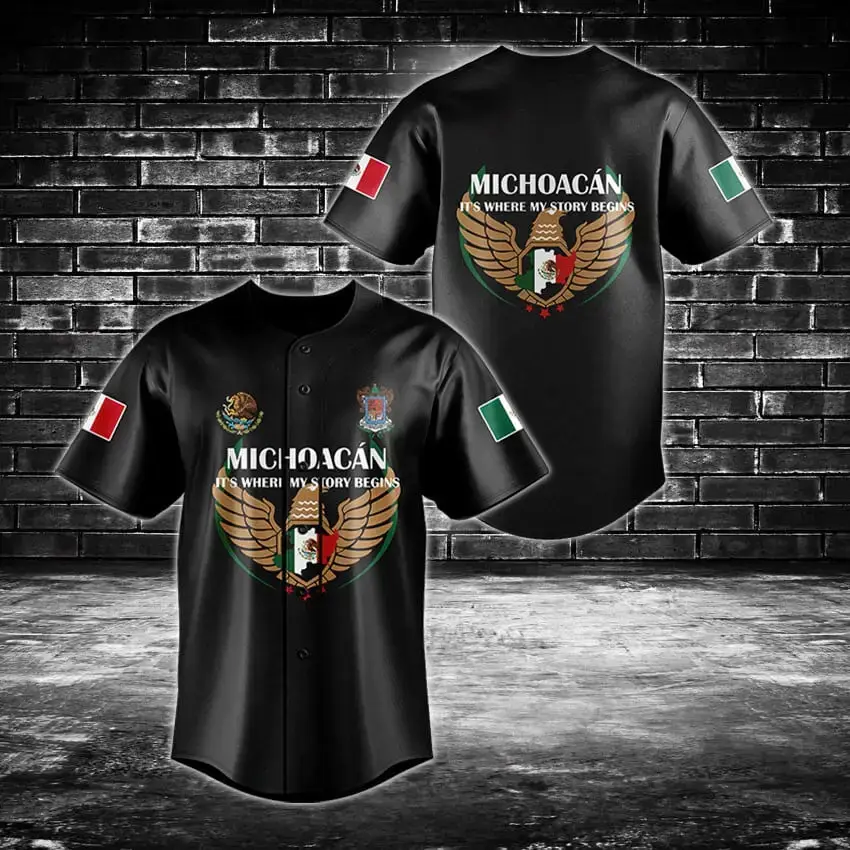 Michoacán Pride Baseball Jersey – Unique Mexican Heritage Design, Perfect Gift! Image
