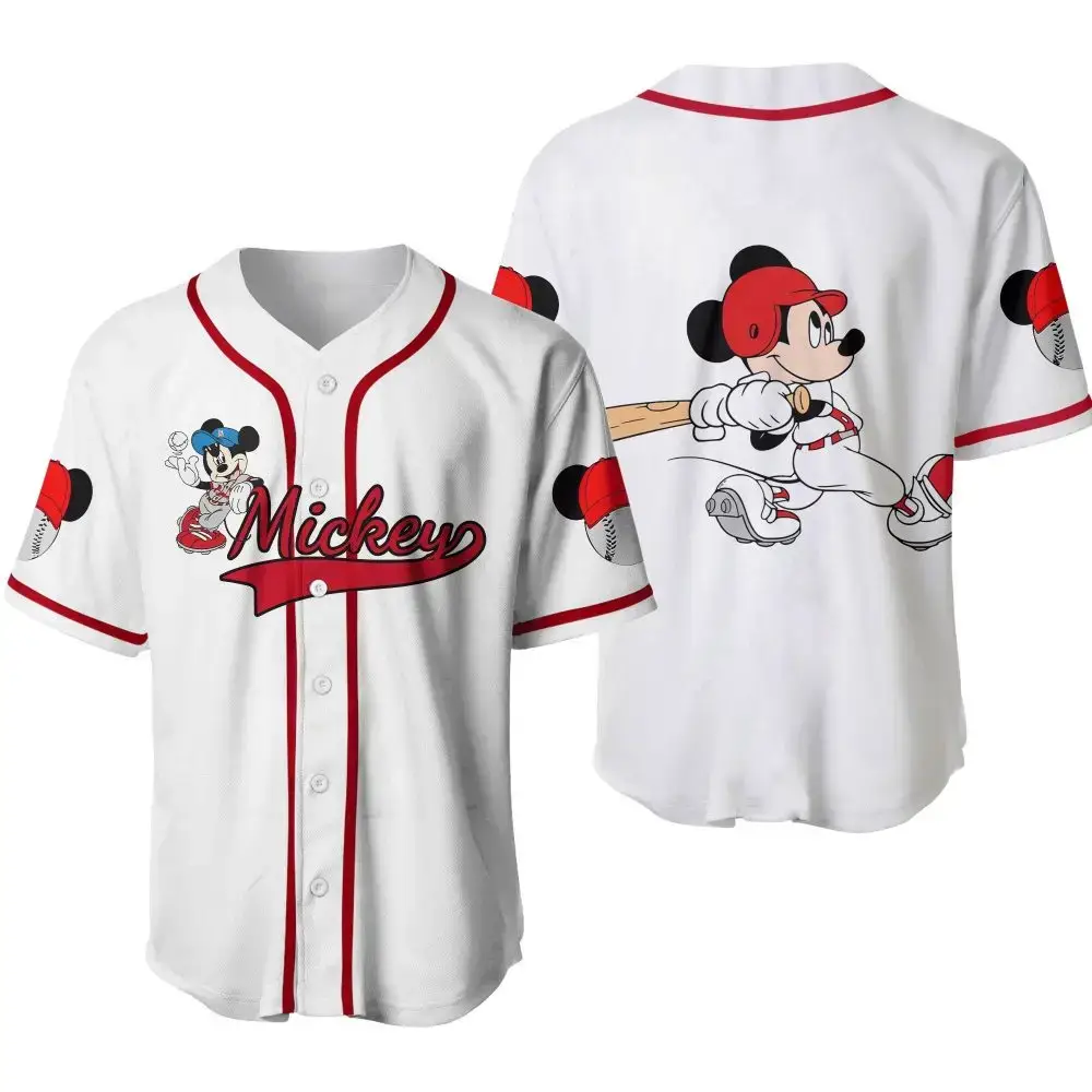 Mickey Mouse Baseball Jersey - Classic White & Red Sporty Style For Fans Image