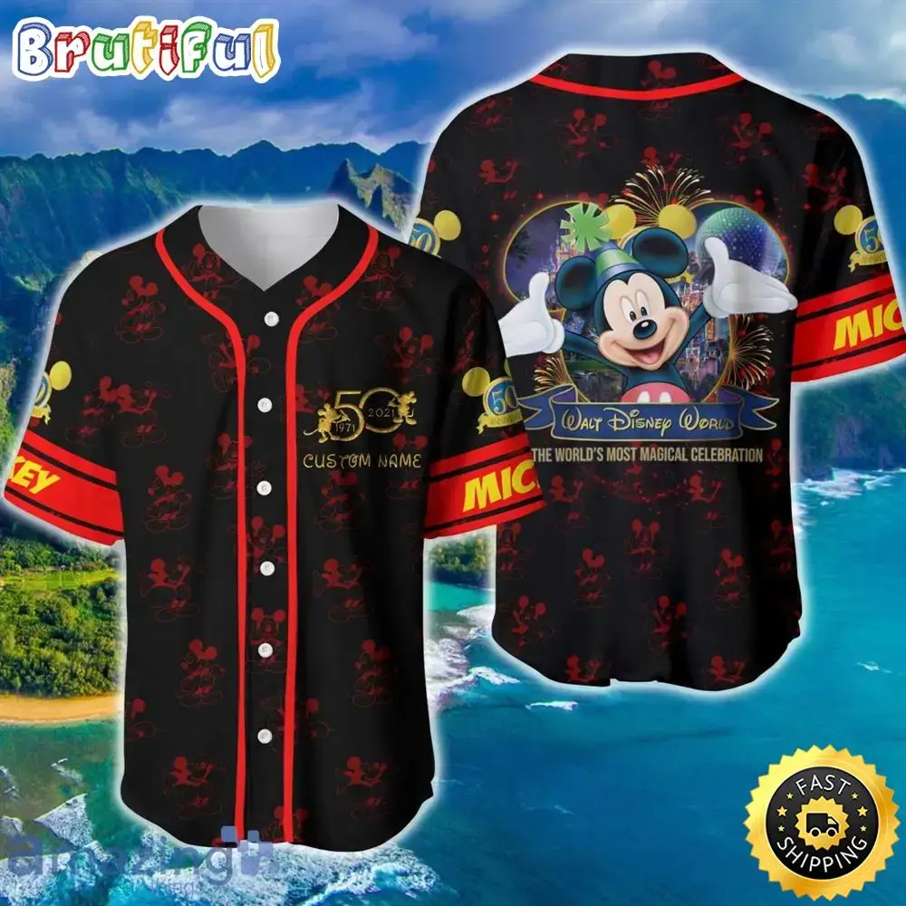 Mickey Mouse Red Disney 50Th Anniversary Baseball Jersey Image
