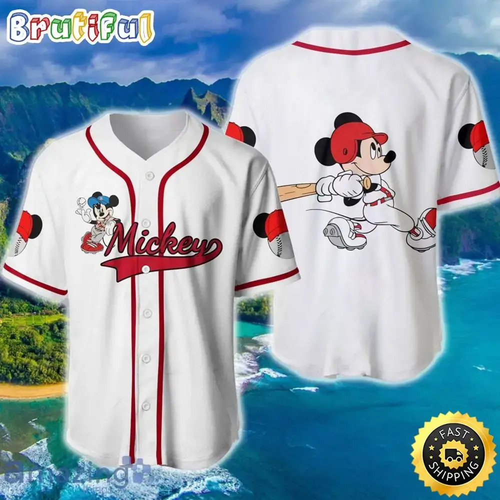Mickey Mouse White Red Disney Baseball Jersey Shirt Image