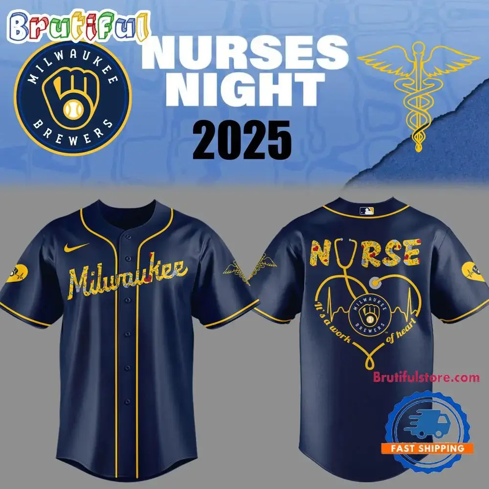Milwaukee Brewers Baseball Nurses Night 2025 Navy Jersey Shirt Image