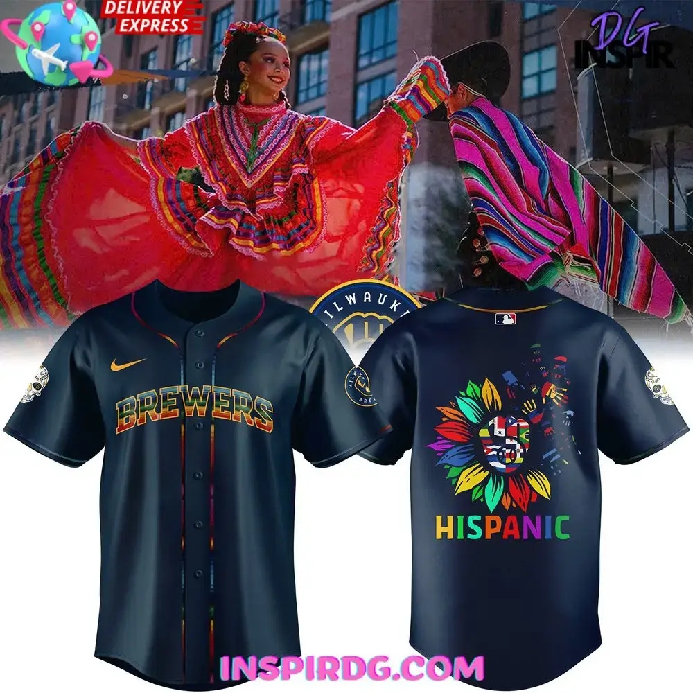 Milwaukee Brewers Hispanic Heritage Month 2024 Navy Baseball Jersey Image